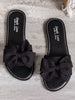 Women's Summer Bow Decor Comfy Sandals, Casual Open Toe Flat Slippers, Round Toe Woven Outdoor Beach Shoes