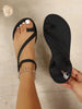 Women's Fashion Summer Black Toe-Ring Buckle Strap Flat Sandals, Elegant Casual Outdoor Holiday Party Gift Shoes, Solid Color Commute & Date Wear